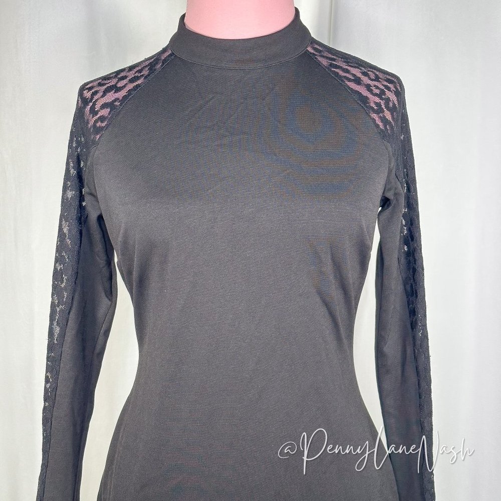 Forever 21 Mock Neck Long Sleeves Bodycon Dress Black - Picture 3 of 10